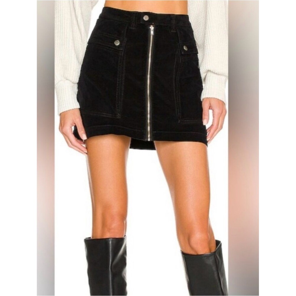 Free People Black Front-Zip Mini Skirt